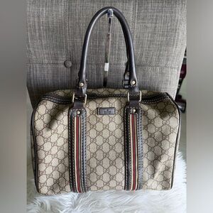 Gucci Beige and Brown Satchel with Striped Accents